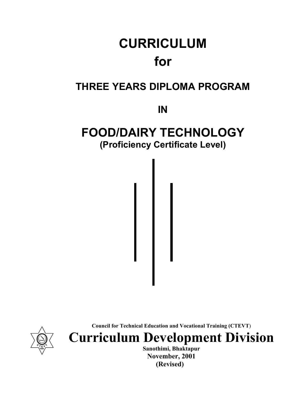 Diploma in Food and Dairy Technology, 2001
